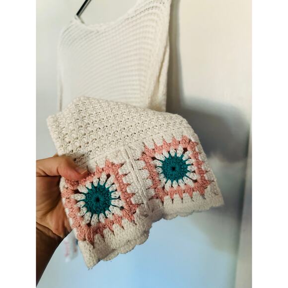 SINCERELY JULES White Green Square Granny Knitted Cottagecore Crop Sweater XL - Picture 8 of 8